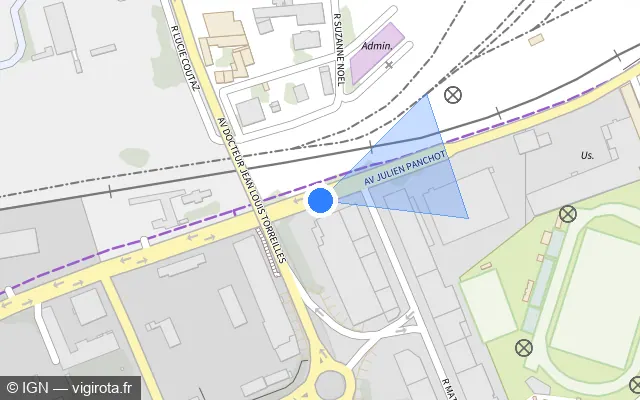 Vue plan de l'emplacement du radar de feu rouge à Perpignan