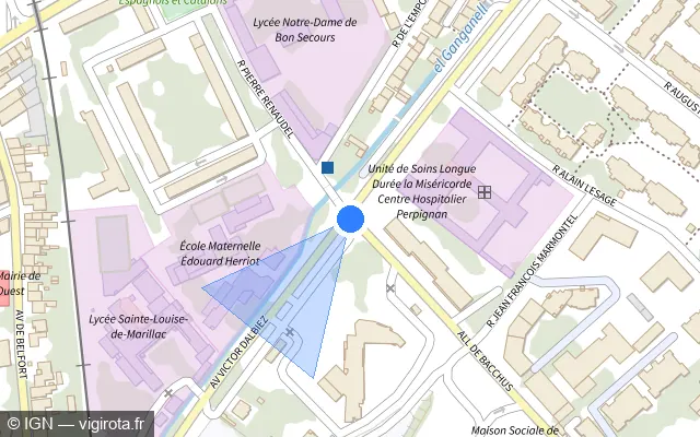 Vue plan de l'emplacement du radar de feu rouge à Perpignan