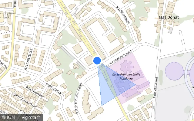 Vue plan de l'emplacement du radar de feu rouge à Perpignan