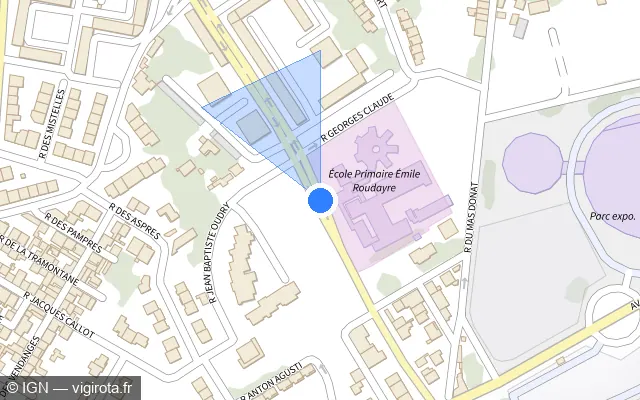Vue plan de l'emplacement du radar de feu rouge à Perpignan