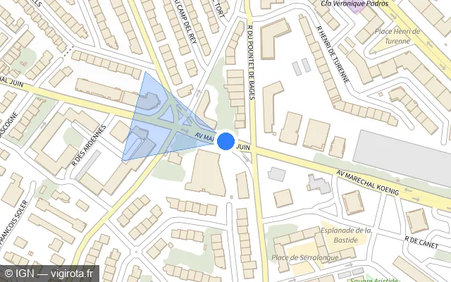 Vue plan de l'emplacement du radar de feu rouge à Perpignan