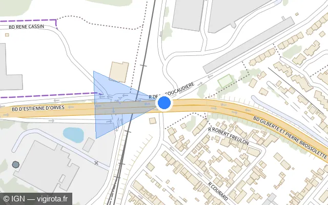 Vue plan de l'emplacement du radar de passage à niveau à Le Mans
