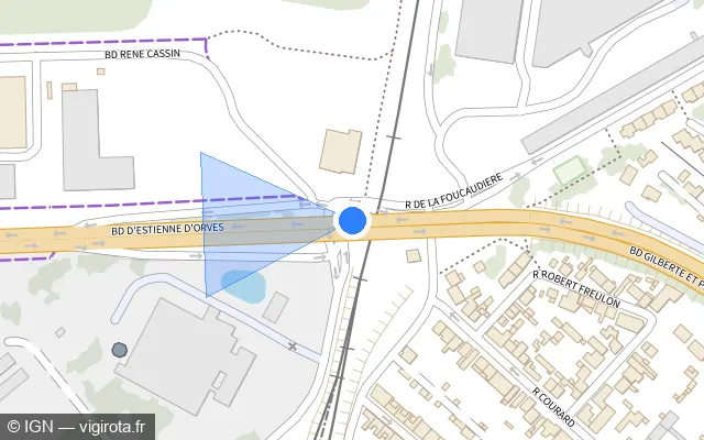 Vue plan de l'emplacement du radar de passage à niveau à Le Mans