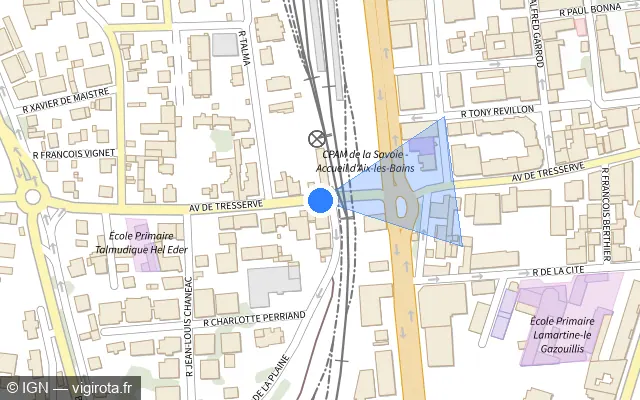 Vue plan de l'emplacement du radar de passage à niveau à Aix-les-Bains