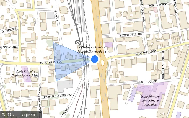 Vue plan de l'emplacement du radar de passage à niveau à Aix-les-Bains