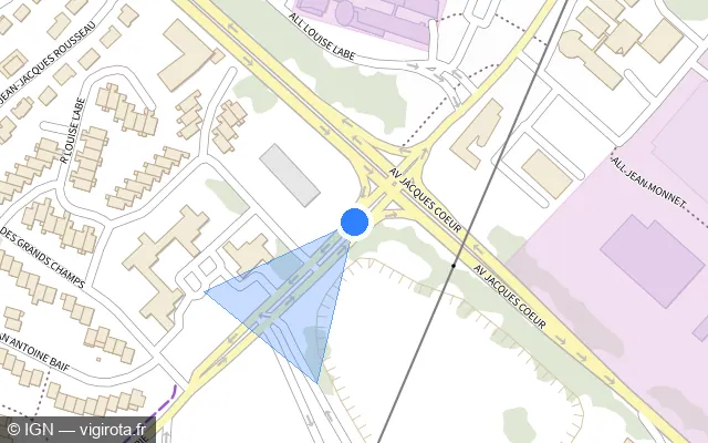 Vue plan de l'emplacement du radar de feu rouge à Poitiers