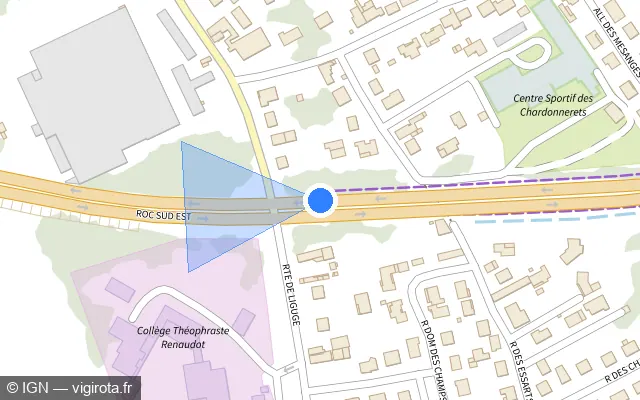 Vue plan de l'emplacement du radar de feu rouge à Croutelle