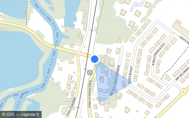 Vue plan de l'emplacement du radar de passage à niveau à Vert-le-Petit