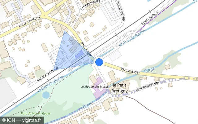 Vue plan de l'emplacement du radar de passage à niveau à Breuillet